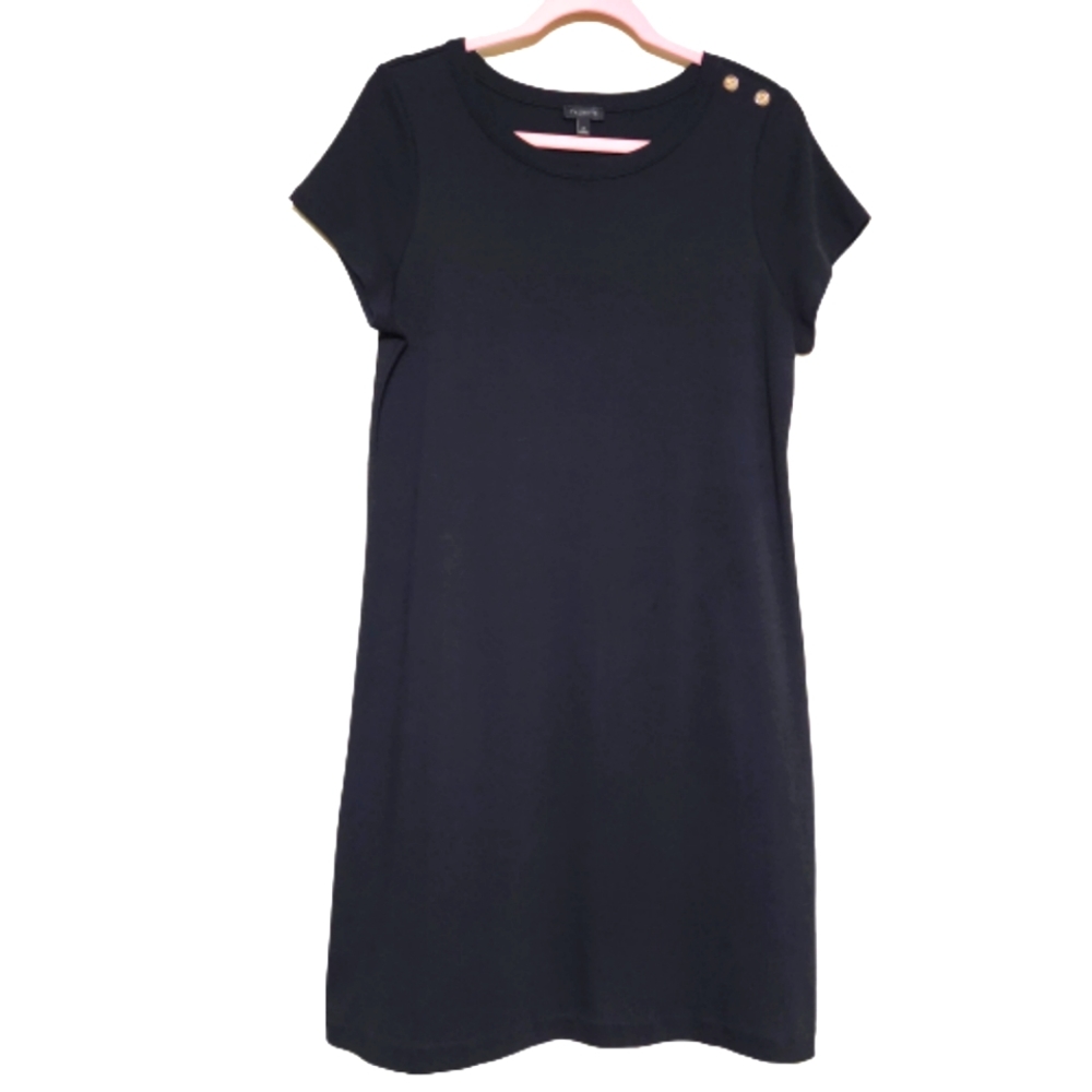 TALBOTS Black Classic Cotton Short Sleeve Midi Sheath Dress Medium #0246